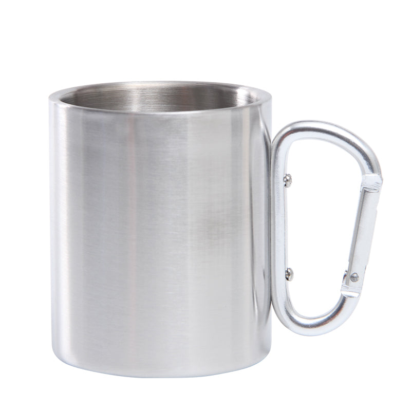 Camping 304 stainless steel mountaineering buckle cup，outdoor double-decker mugs，children's thick glass with handle.