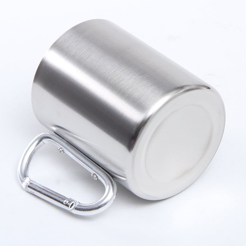 Camping 304 stainless steel mountaineering buckle cup，outdoor double-decker mugs，children's thick glass with handle.