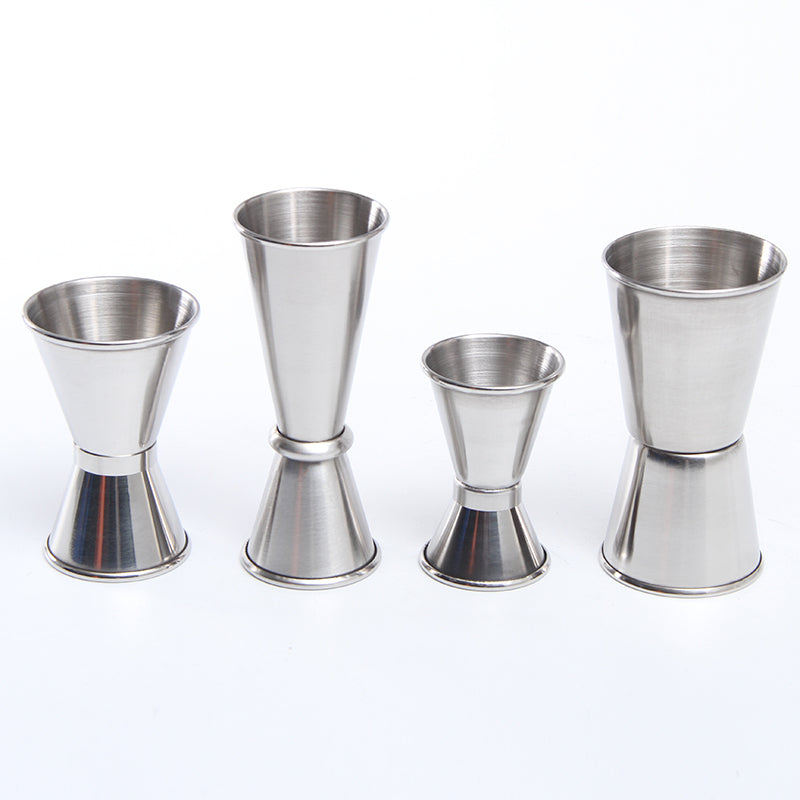 Rolled edge stainless steel double head measuring device,bar measure , mixing measuring cup, ounce cup, bar anes measuring cup.