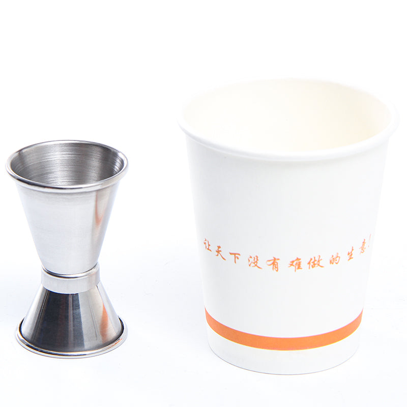 Rolled edge stainless steel double head measuring device,bar measure , mixing measuring cup, ounce cup, bar anes measuring cup.